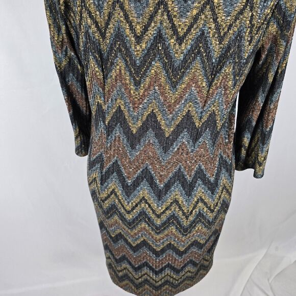 Tacera Knit Dress Women's XL Multi-Color Long Sleeve Round Neck Chevron Pattern - Picture 10 of 12